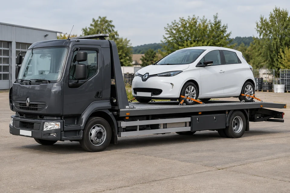 Elektro-Kleinwagen auf einer Transportplattform