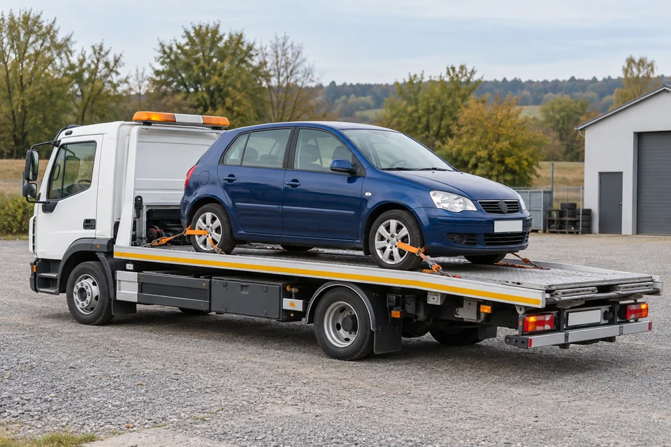 Nicht fahrbereites Auto auf einer geeigneten Transportplattform