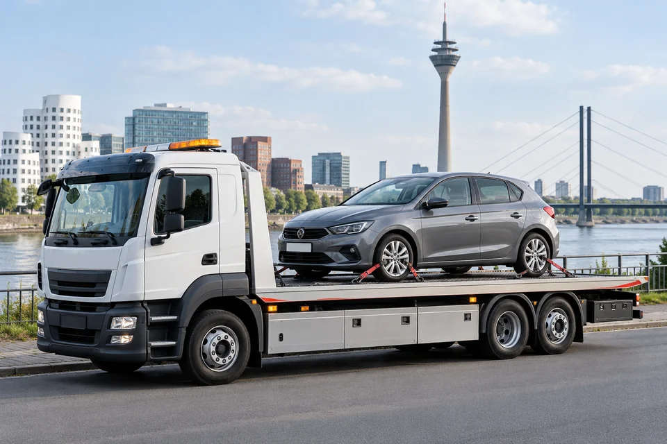 Nicht fahrbereiter Pkw auf einer geeigneten Transportplattform